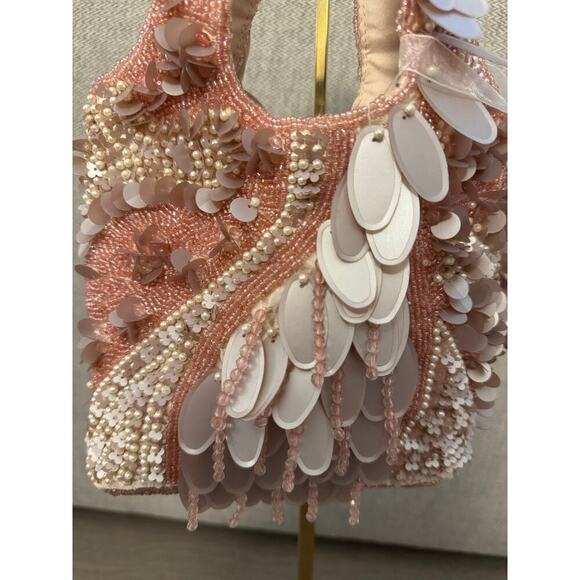 Handcrafted in India Viral Beaded, Sequin, and Pearl Embellished Pink Mini Bag - Picture 2 of 6